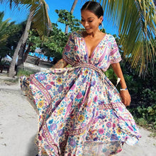 Load image into Gallery viewer, Boho Floral Peacock Print Long Dress
