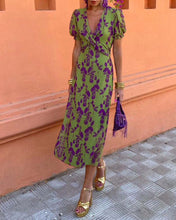 Load image into Gallery viewer, Green Print Ruched Midi Dress
