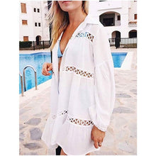 Load image into Gallery viewer, White Hollow Out Lace Patchwork Dress Coverup
