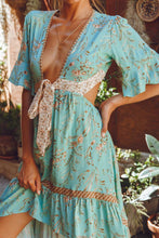 Load image into Gallery viewer, Boho Blue Floral Print High Low Dress

