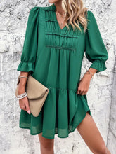 Load image into Gallery viewer, Ruched Notched Flounce Long Sleeve Mini Dress
