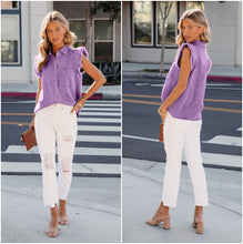Load image into Gallery viewer, Ruffled Sleeves Denim Coat Women Solid Color Casual Turndown Collar Vest Shirt

