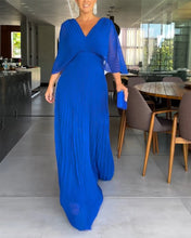 Load image into Gallery viewer, V-neck Pleated Empired Maxi Dress
