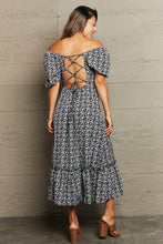 Load image into Gallery viewer, Floral Lace-Up Off-Shoulder Midi Dress
