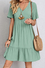 Load image into Gallery viewer, Ruched V-Neck Short Sleeve Mini Dress
