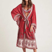 Load image into Gallery viewer, Red Boho Loose Print Kimono Cover up
