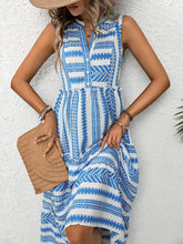 Load image into Gallery viewer, Frill Printed Notched Sleeveless Dress
