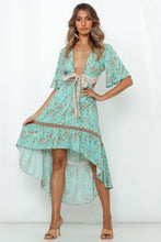 Load image into Gallery viewer, Boho Blue Floral Print High Low Dress
