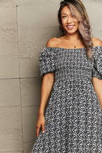 Load image into Gallery viewer, Floral Lace-Up Off-Shoulder Midi Dress
