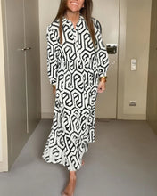 Load image into Gallery viewer, Collar Long Sleeves Print Button Down Midi Dress
