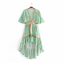 Load image into Gallery viewer, Boho Blue Floral Print High Low Dress
