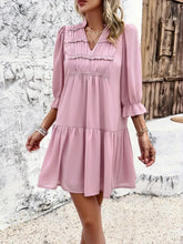 Load image into Gallery viewer, Ruched Notched Flounce Long Sleeve Mini Dress
