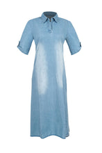 Load image into Gallery viewer, Collar Short Sleeves Slit Side Demin Midi Dress
