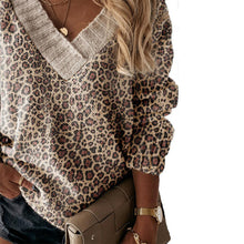 Load image into Gallery viewer, Brown Leopard V-neck Long Sleeve Sweater
