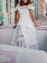 Load image into Gallery viewer, White Off the Shoulder Maxi Lace Dress
