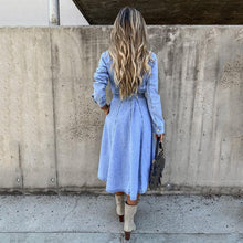 Load image into Gallery viewer, Blue Collar Long Sleeve Buttons Denim Dress

