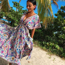 Load image into Gallery viewer, Boho Floral Peacock Print Long Dress
