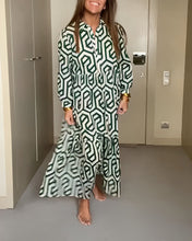Load image into Gallery viewer, Collar Long Sleeves Print Button Down Midi Dress
