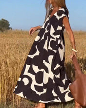 Load image into Gallery viewer, White and Black Print Loose Maxi Dress
