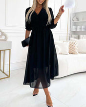 Load image into Gallery viewer, Simple V-neck Long Sleeve Midi Dress
