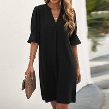 Load image into Gallery viewer, Basic Black V-Neck Short Sleeve Mini Dress
