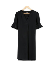 Load image into Gallery viewer, Basic Black V-Neck Short Sleeve Mini Dress
