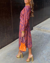 Load image into Gallery viewer, Classic Deep V-neck Print Long Sleeve Midi Dress
