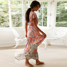 Load image into Gallery viewer, Pink Print Tiered Maxi Dress
