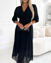 Load image into Gallery viewer, Simple V-neck Long Sleeve Midi Dress
