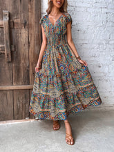 Load image into Gallery viewer, Smocked Printed Cap Sleeve Midi Dress
