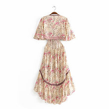 Load image into Gallery viewer, Boho Beige Floral Print High Low Dress
