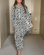 Load image into Gallery viewer, Collar Long Sleeves Print Button Down Midi Dress
