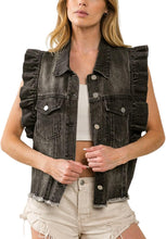 Load image into Gallery viewer, Distressed Ruffled Sleeves Denim Vest Button Down Frayed Hem Jean Jacket
