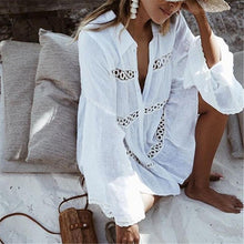 Load image into Gallery viewer, White Hollow Out Lace Patchwork Dress Coverup
