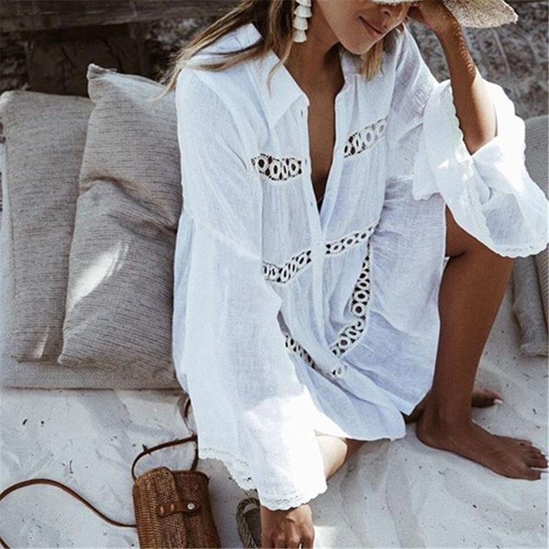 White Hollow Out Lace Patchwork Dress Coverup