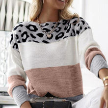 Load image into Gallery viewer, Leopard  Striped Long Sleeve Sweater
