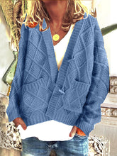 Load image into Gallery viewer, Blue Pockets Buttons Long Sleeve Oversize Cardigan Sweater
