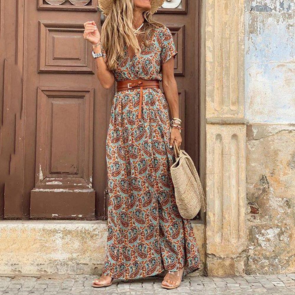 Paisley Print Split Side Maxi Dress